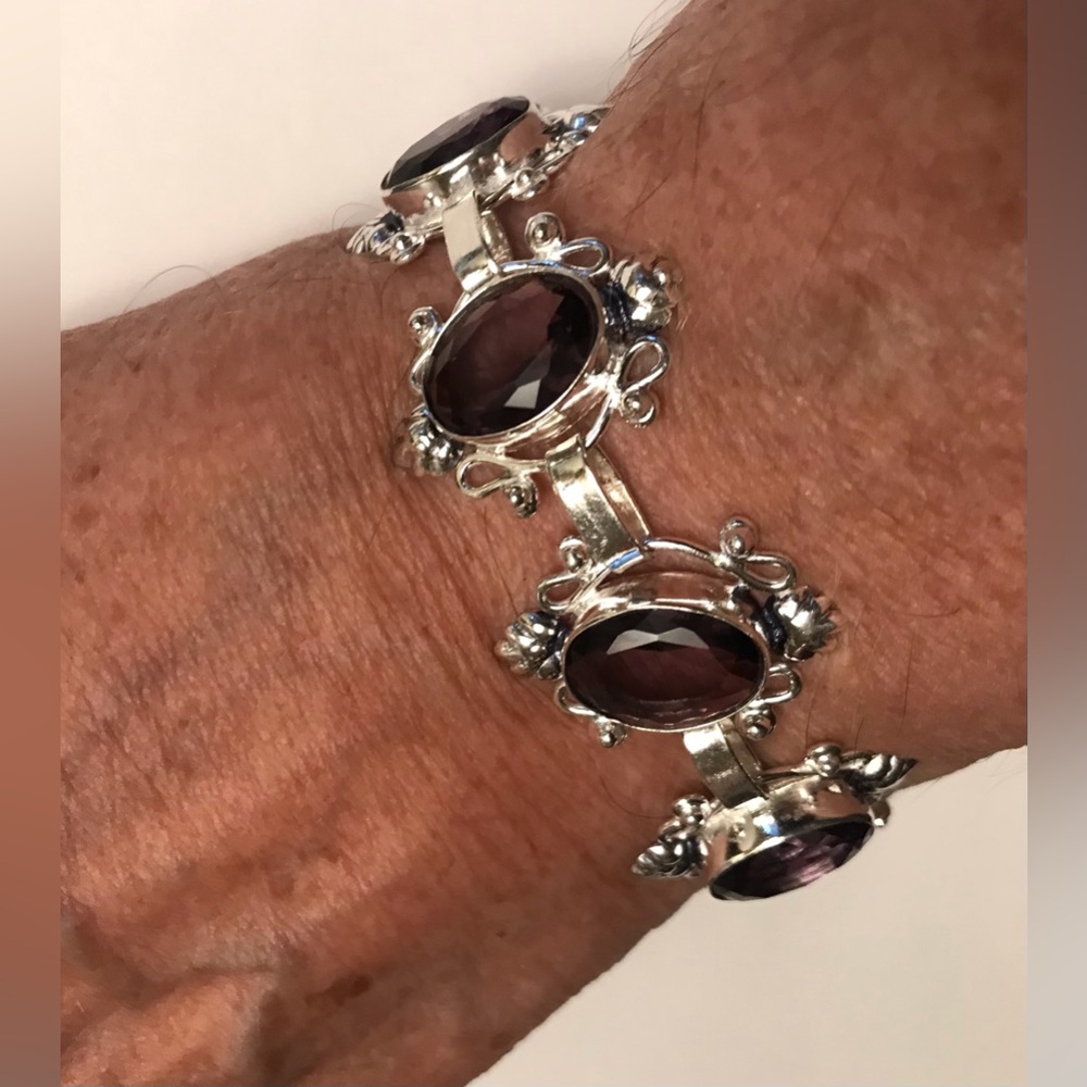 Amethyst Stamped 925 Sterling Silver Bracelet